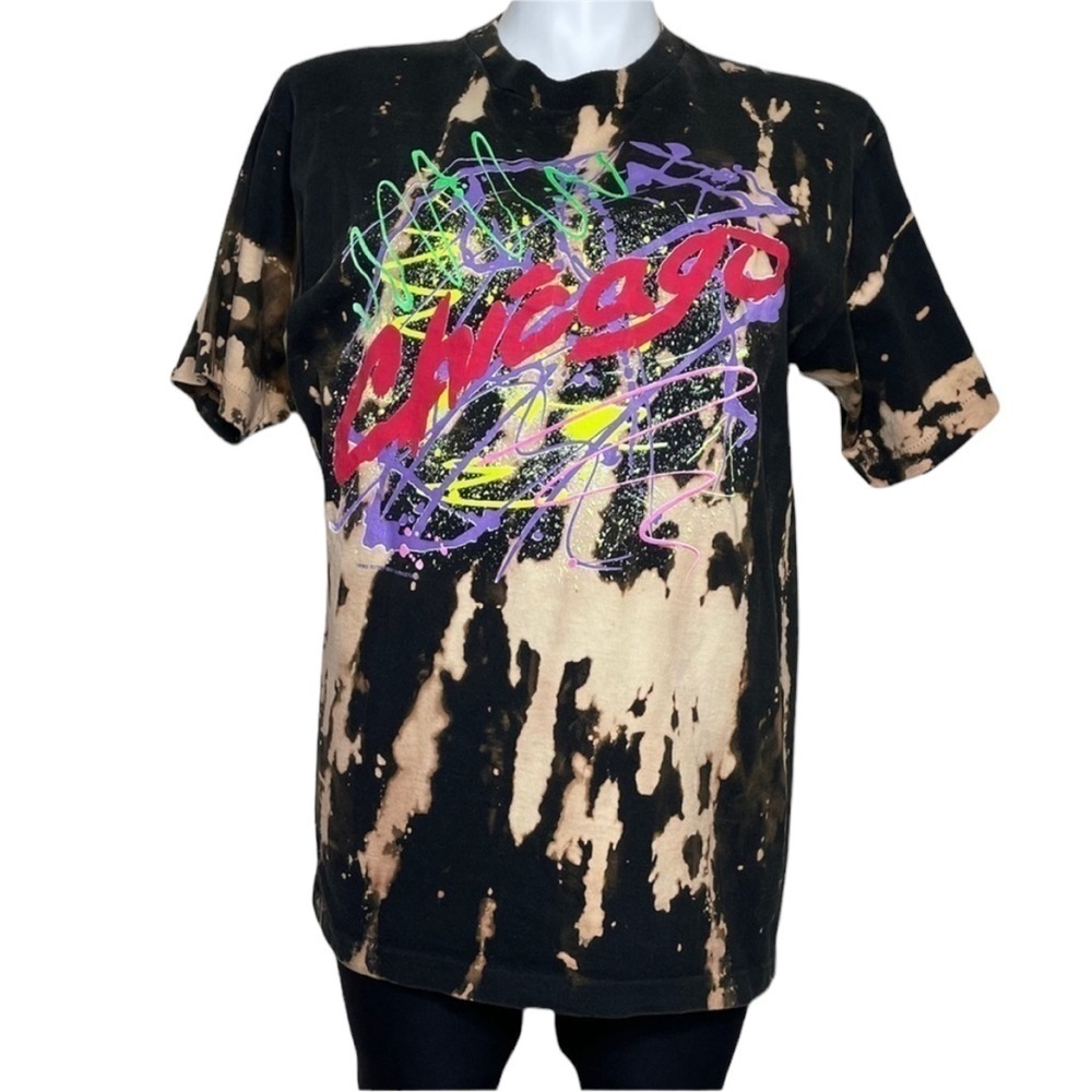 Vintage upcycled bleach dye Chicago single stitch tee, XL - Picture 2 of 8